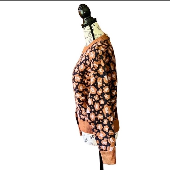 Ann Taylor Leopard Print Jacquard Sweater Women’s XXS Brown Black Heavy Knit - Picture 4 of 10